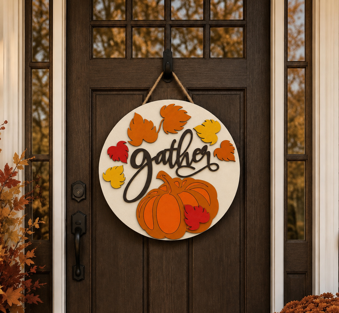 Fall Door Hanger - Gather (Pumpkin & Leaves)