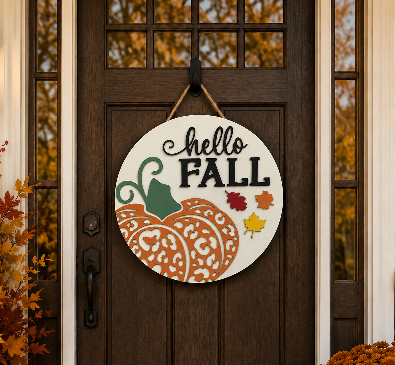 Fall Door Hanger - Hello Fall (Leopard Pumpkin)