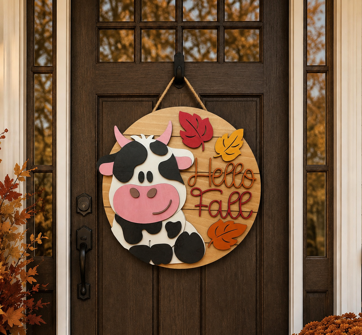 Fall Door Hanger - Hello Fall (Farmhouse Cow)