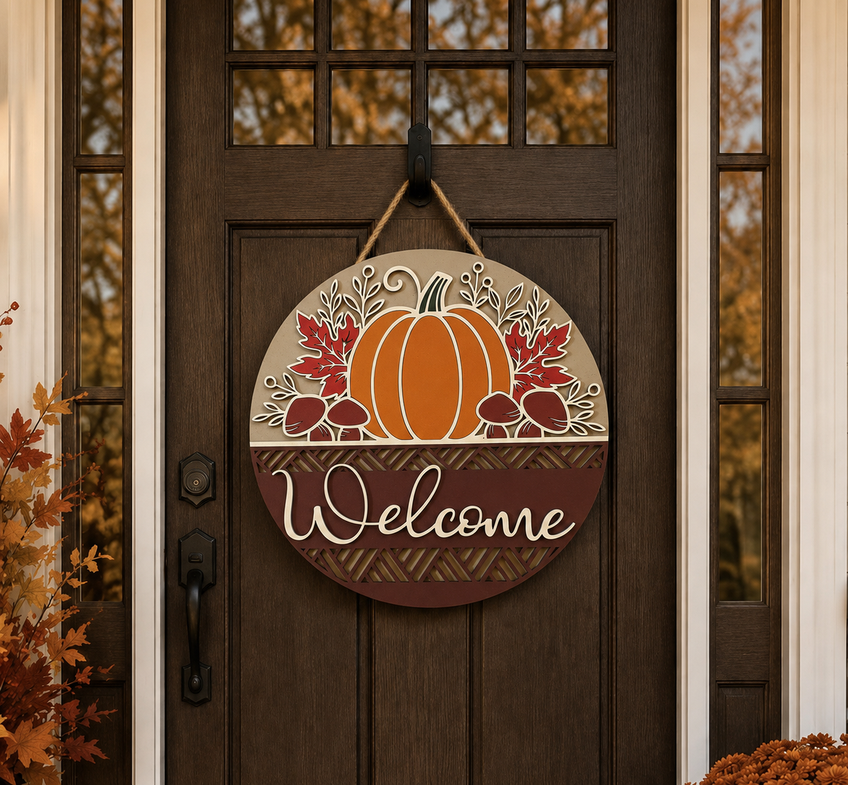 Fall Door Hanger - Welcome (Pumpkin & Mushrooms)