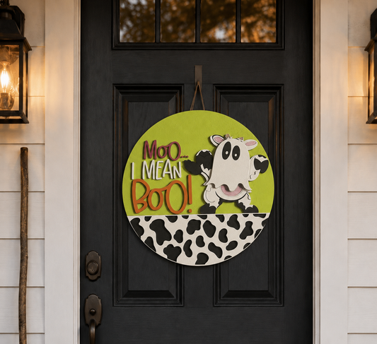 Halloween Door Hanger - Moo I Mean Boo