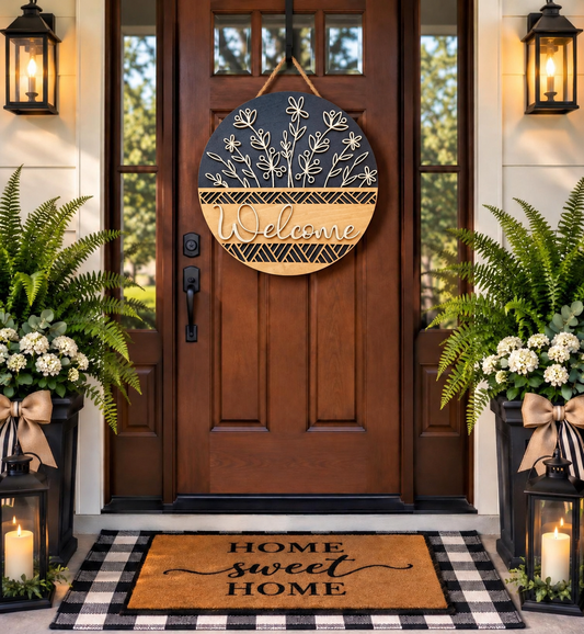Welcome Door Hanger - Floral Basket
