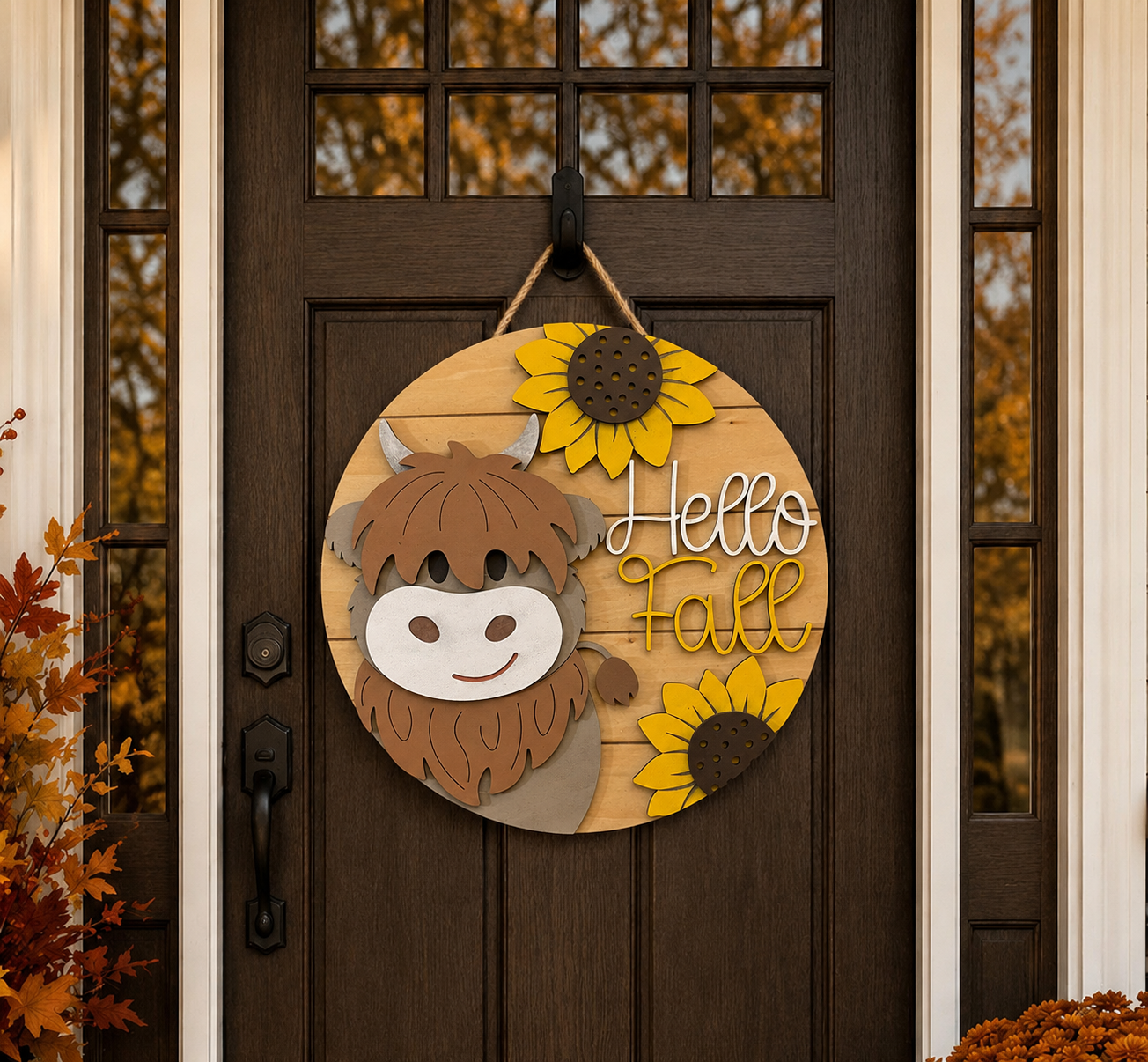 Fall Door Hanger - Hello Fall (Highland Cow)