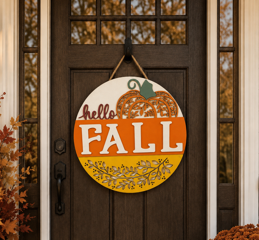 Fall Door Hanger - Hello Fall (Pumpkin & Ivy)