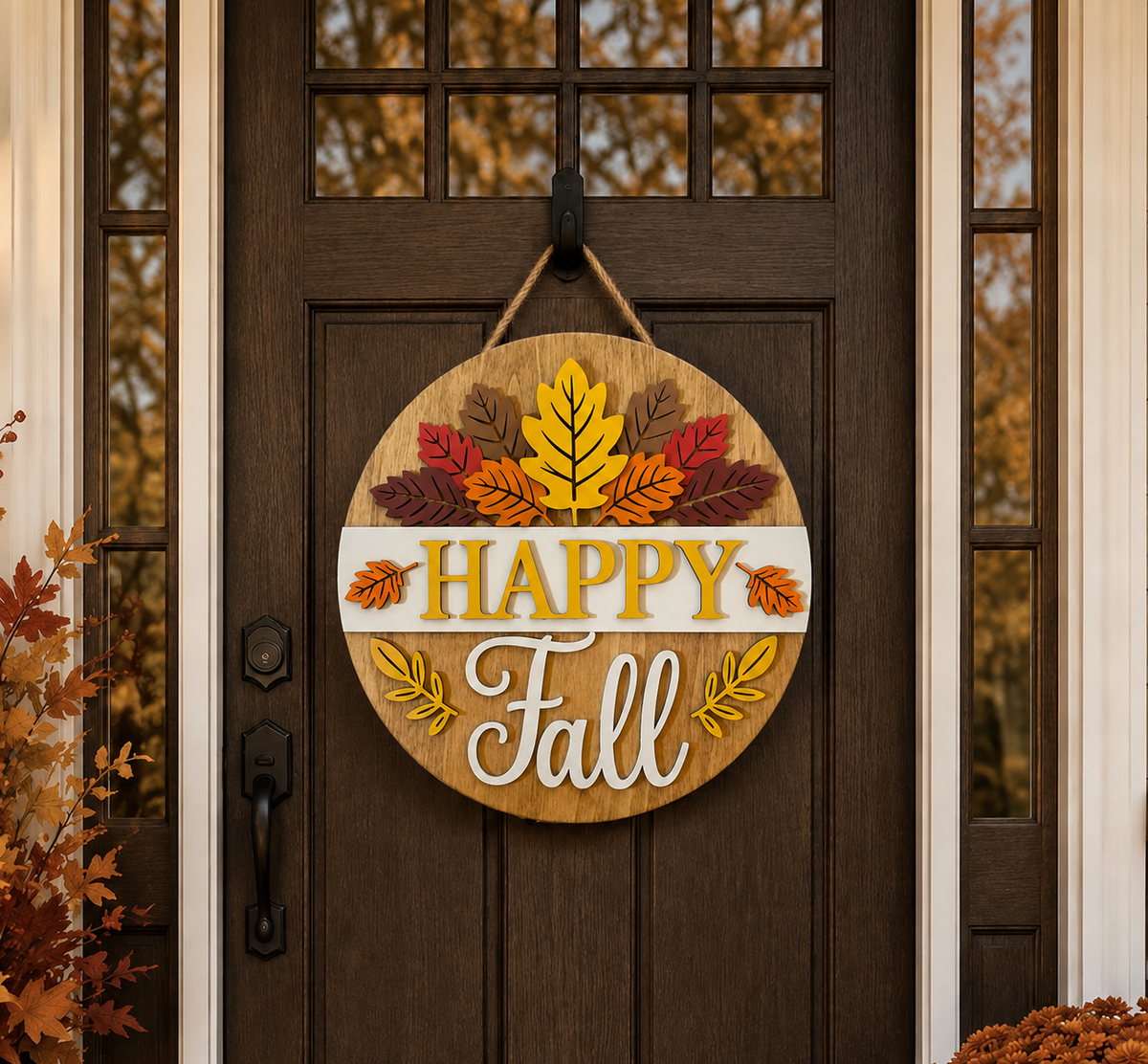 Fall Door Hanger - Happy Fall (Autumn Leaves)