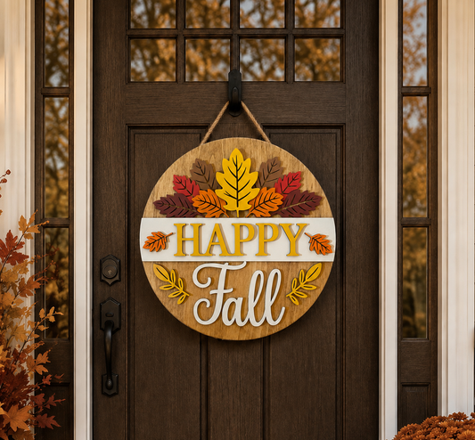 Fall Door Hanger - Happy Fall (Autumn Leaves)