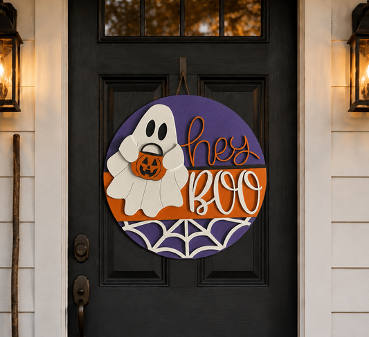 Halloween Door Hanger - Hey Boo (Ghost with JOL)