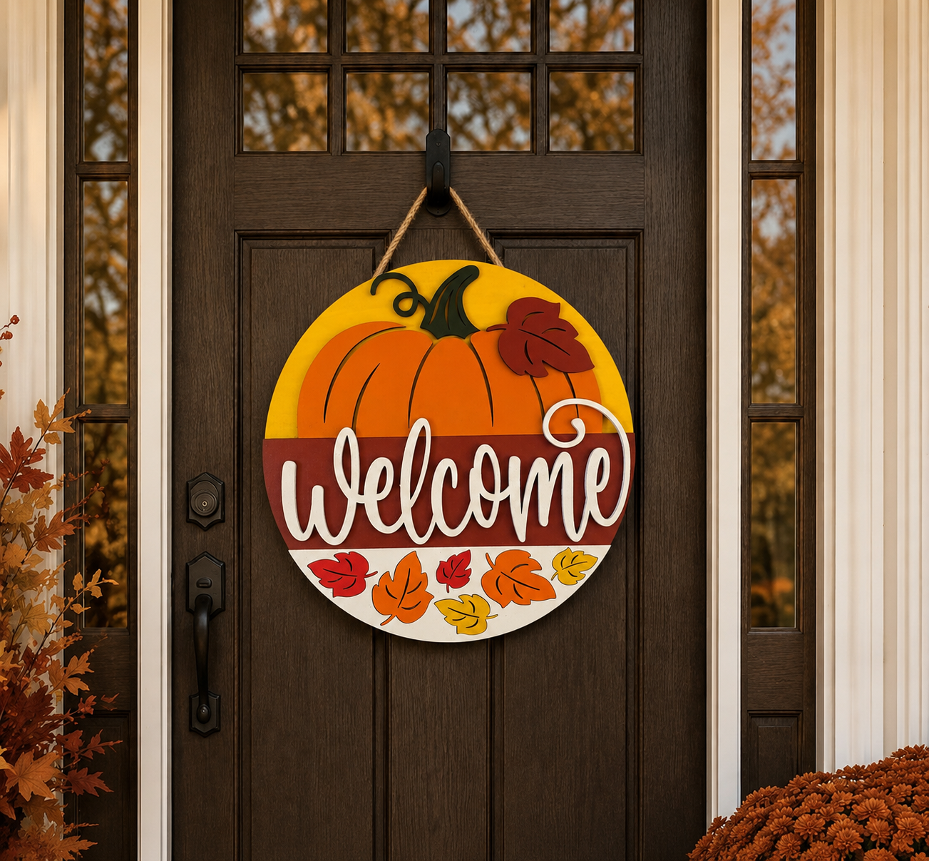 Fall Door Hanger - Welcome (Pumpkin & Leaves)