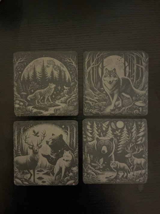 Slate Coasters - Wolf