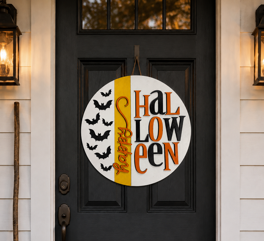 Halloween Door Hanger - Happy Halloween (Vertical with Bats)