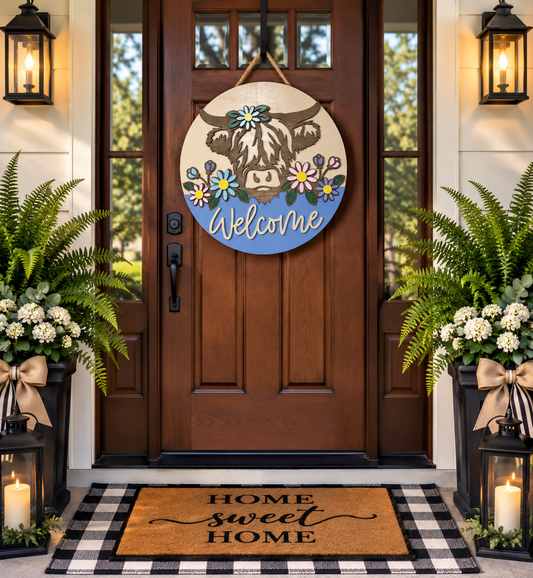 Welcome Door Hanger - Highland Cow