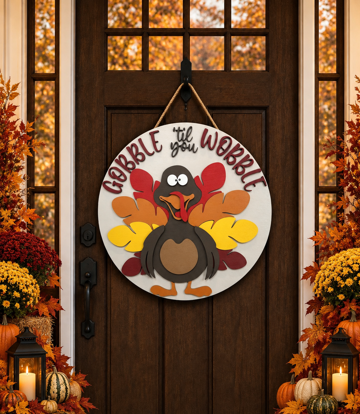 Thanksgiving Door Hanger - Gobble Til You Wobble
