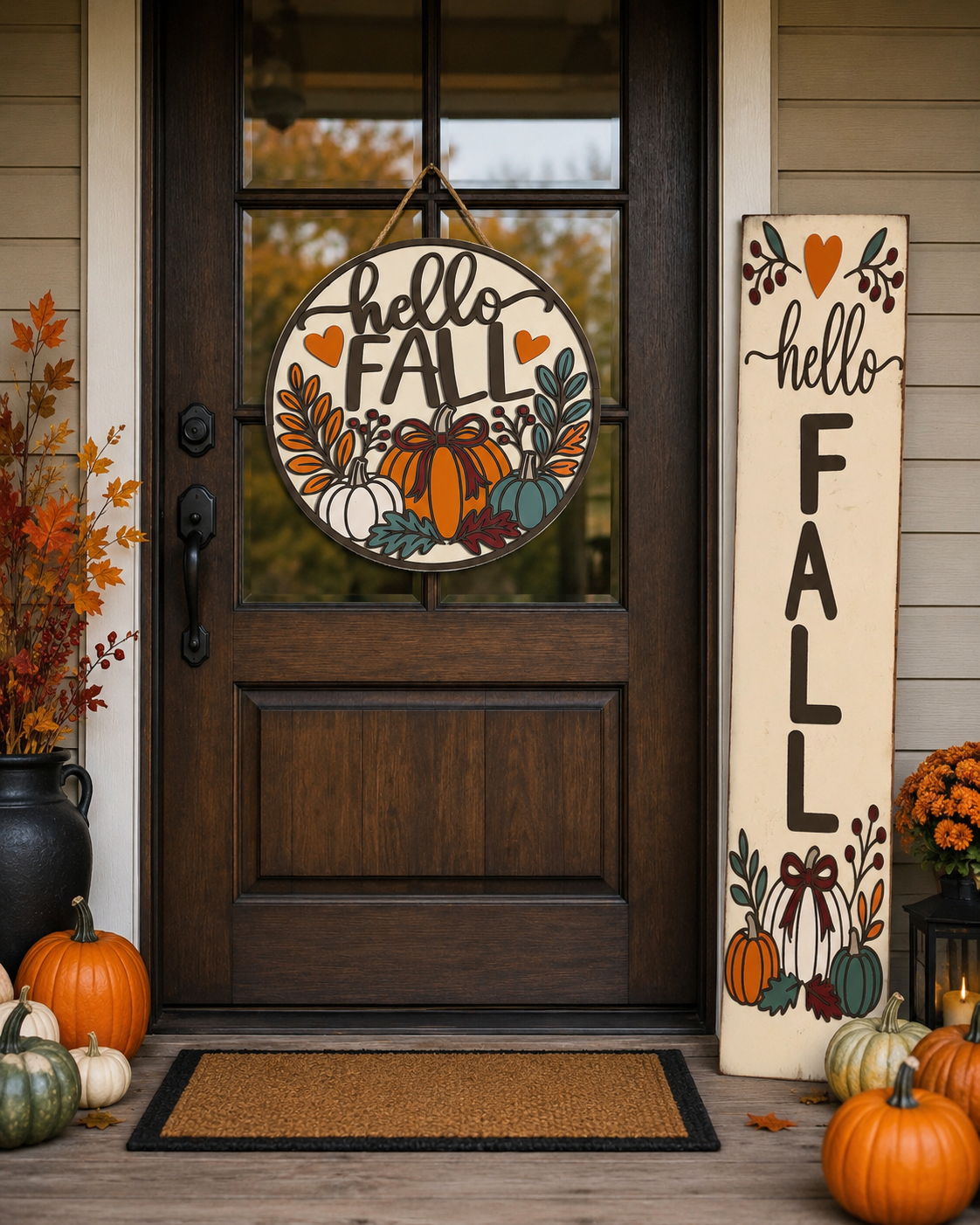 Fall Door Hanger & Porch Leaner - Pumpkins